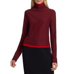 Simon Miller Zira Mesh Turtleneck Layered Burgundy Red Long Sleeve Top